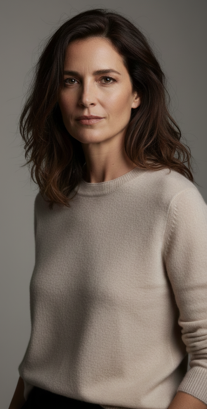donna con maglione in cashmere beige
