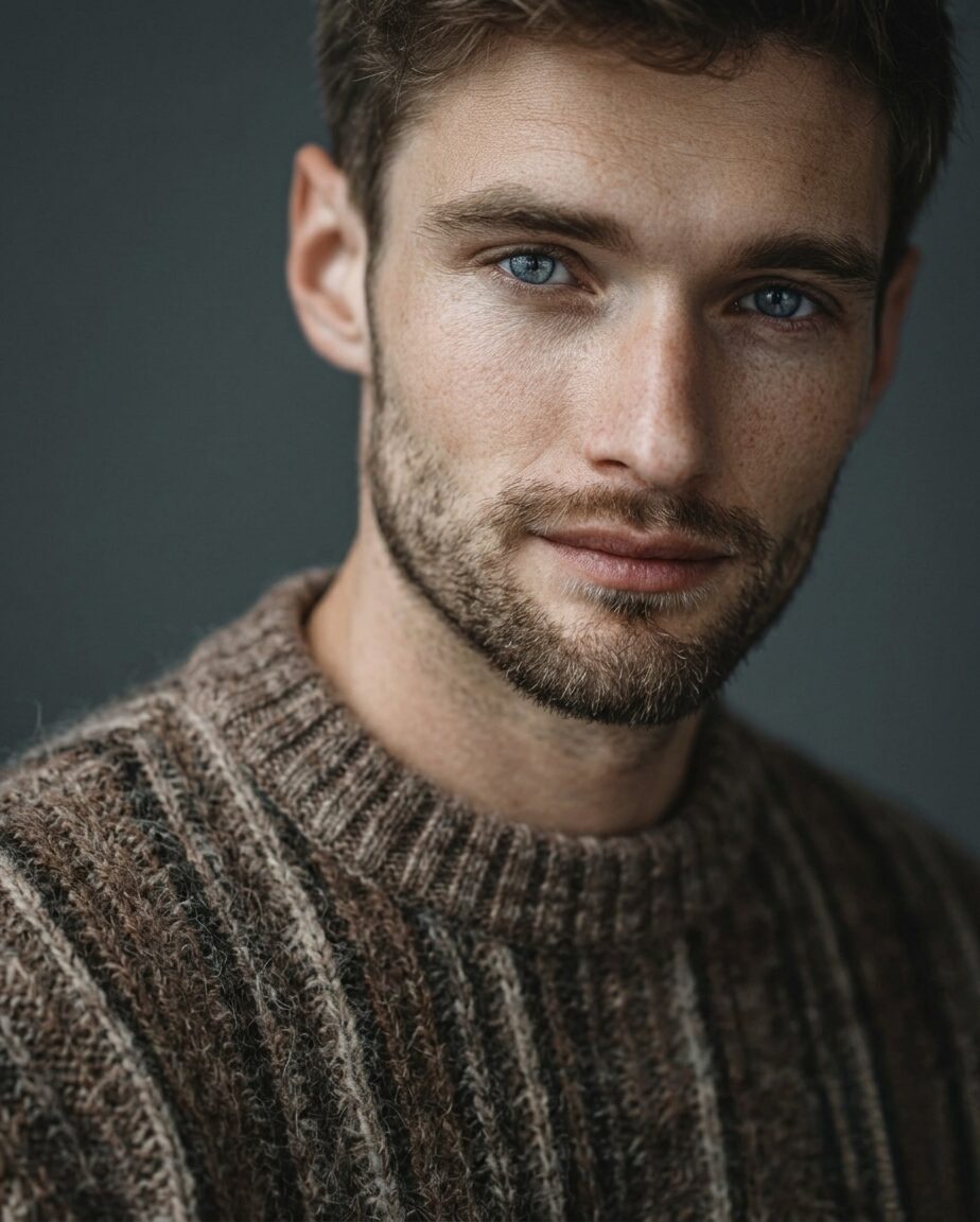 uomo che indossa un maglione in mohair